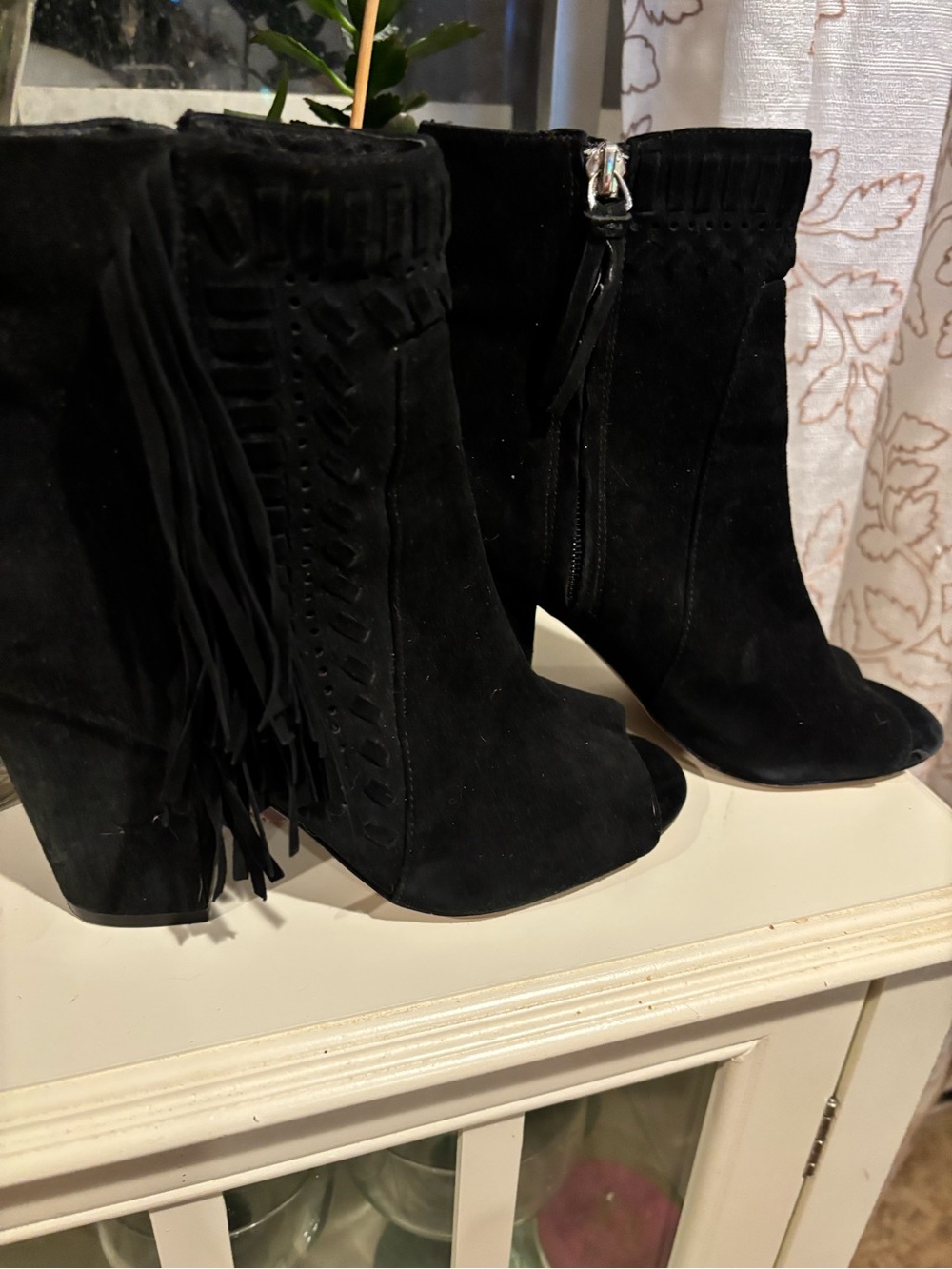 Rebecca Minkoff Black Suede Fringe Ankle Booties